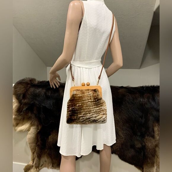 Handmade Genuine Shearling Wooden Frame Clutch/Shoulder Bag/Crossbody - Picture 5 of 15